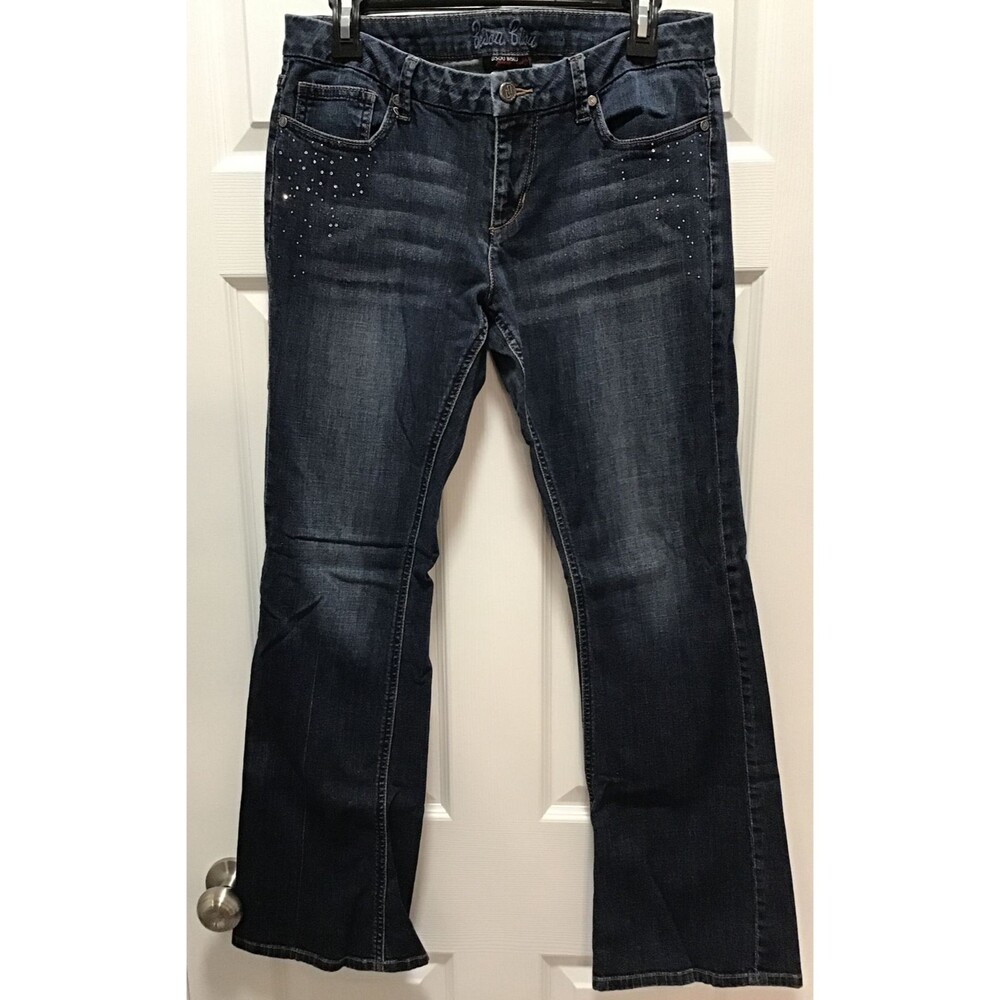 EUC Women’s BISOU BISOU Bootcut Mid-rise Dark Wash Embellished Jeans 10